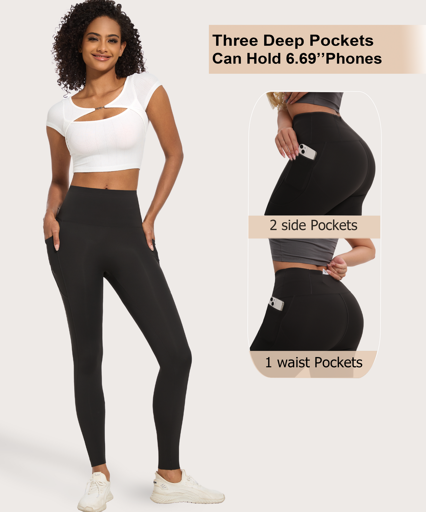 Curvphilo Tummy Control Compression Leggings with Pockets Butt lifting High Waist Pants for Women