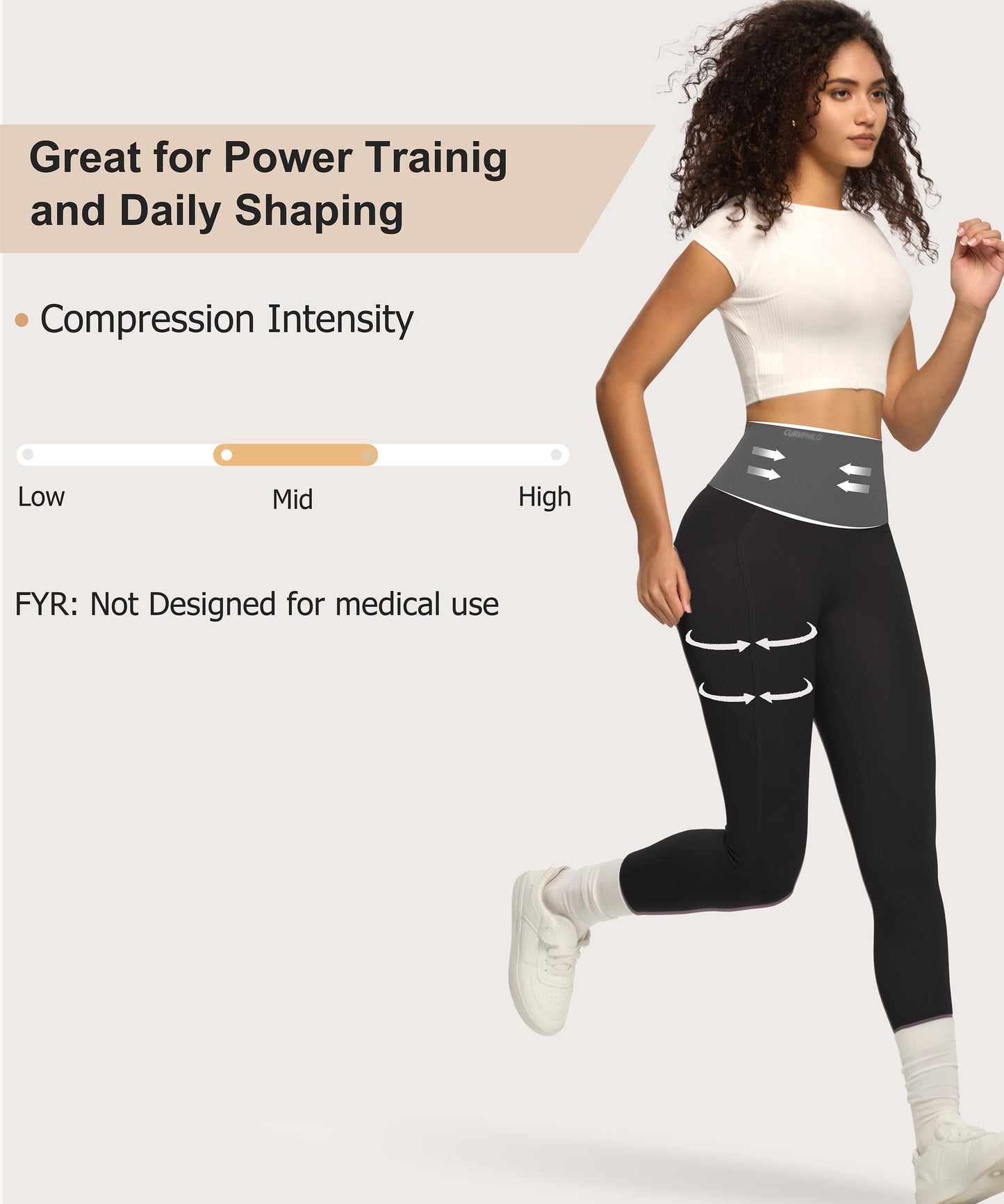Curvphilo Tummy Control Compression Leggings with Pockets Butt lifting High Waist Pants for Women