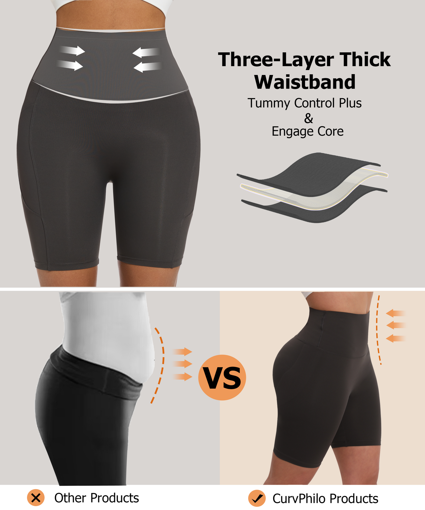 Curvphilo Women's Short Side Pockets High Waist Workout Running Shorts Tummy Control Butt Lifting Athletic Gym Shorts