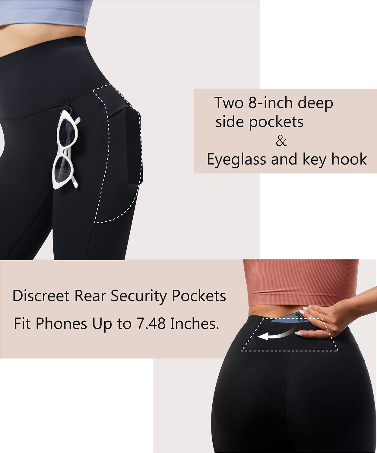 Curvphilo Thick High Waist Leggings with Pockets Tummy Control Workout Butt Lifting Compression Leggings for Women with Hook