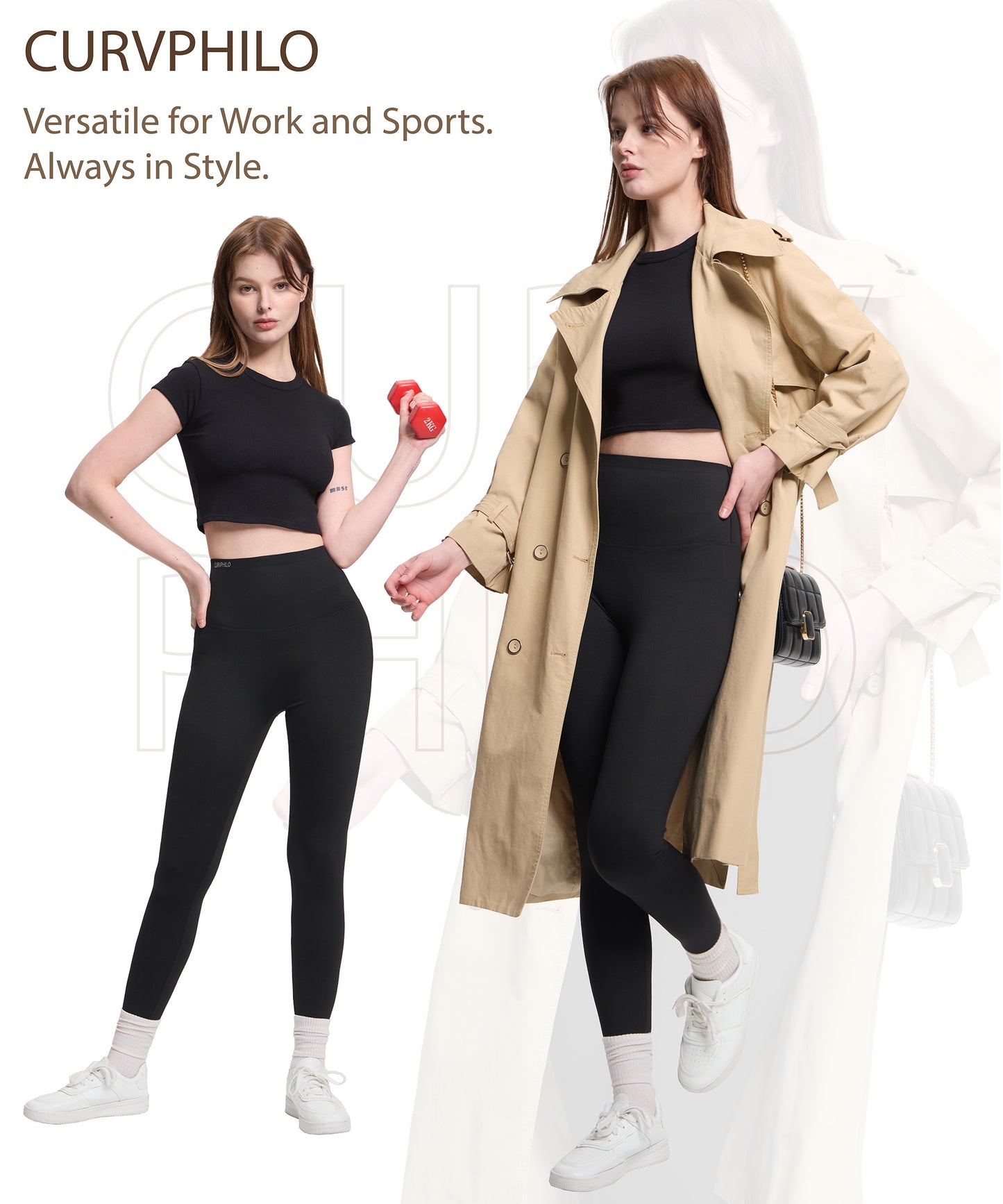 Curvphilo Tummy Control Compression Leggings with Pockets Butt lifting High Waist Pants for Women