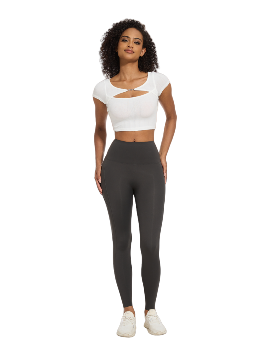 Curvphilo Tummy Control Compression Leggings with Pockets Butt lifting High Waist Pants for Women(BLACK)
