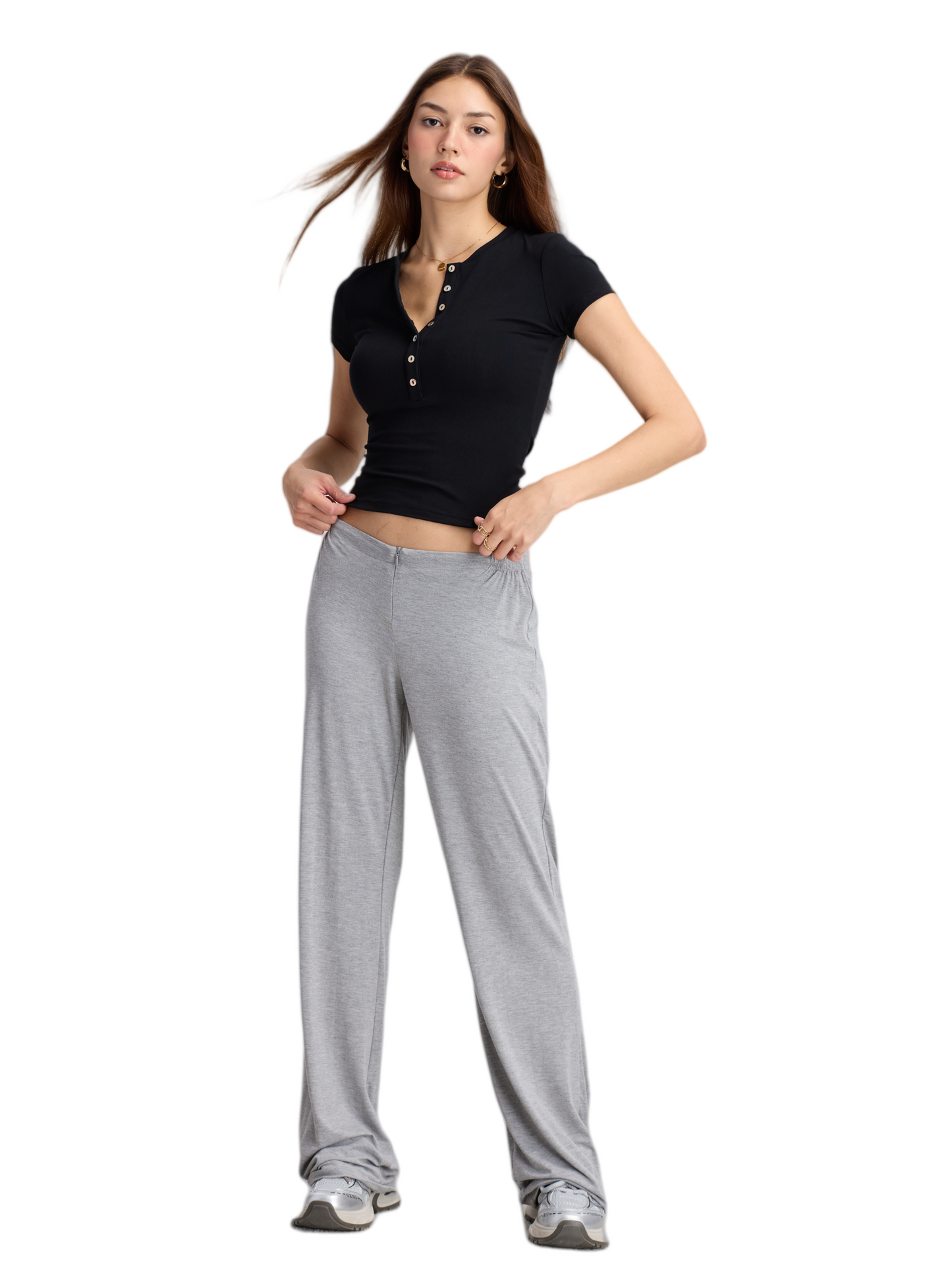 2025 Spring Soft Girl High-Waisted Wide-Leg Pants – Zip Waist Draped Lounge Trousers