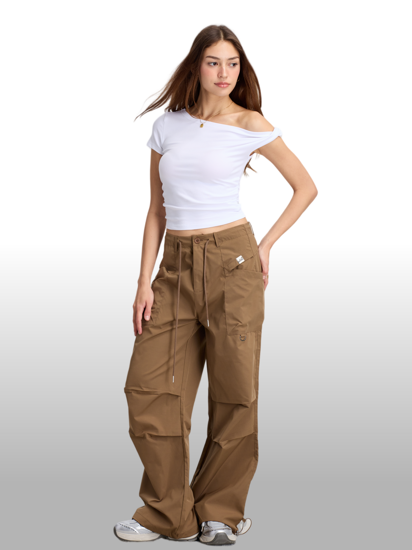 Vintage Street Style Cargo Joggers – High-Street Ruched Drawstring Pants for Women