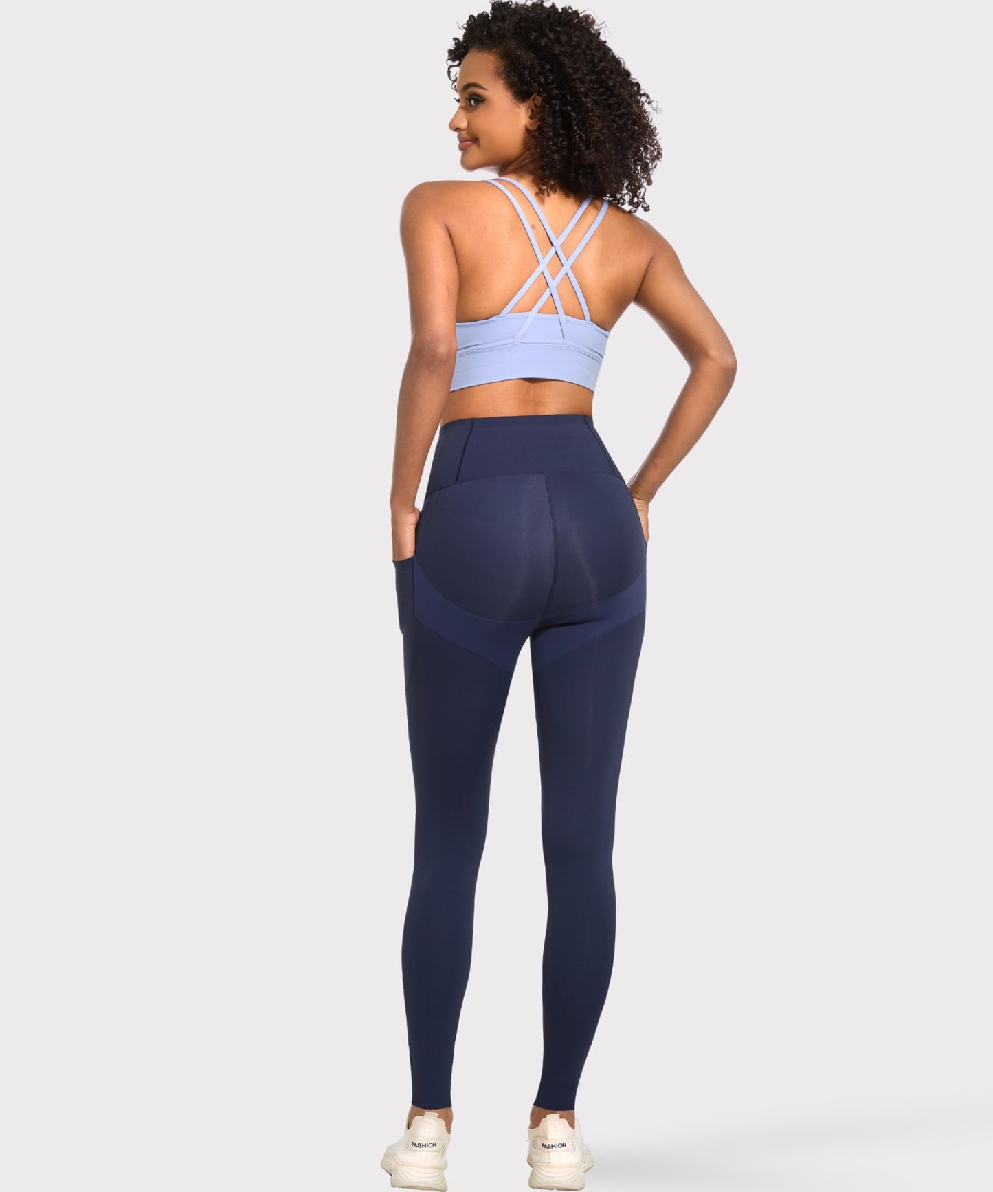 Curvphilo Tummy Control Compression Leggings with Pockets Butt lifting High Waist Pants for Women