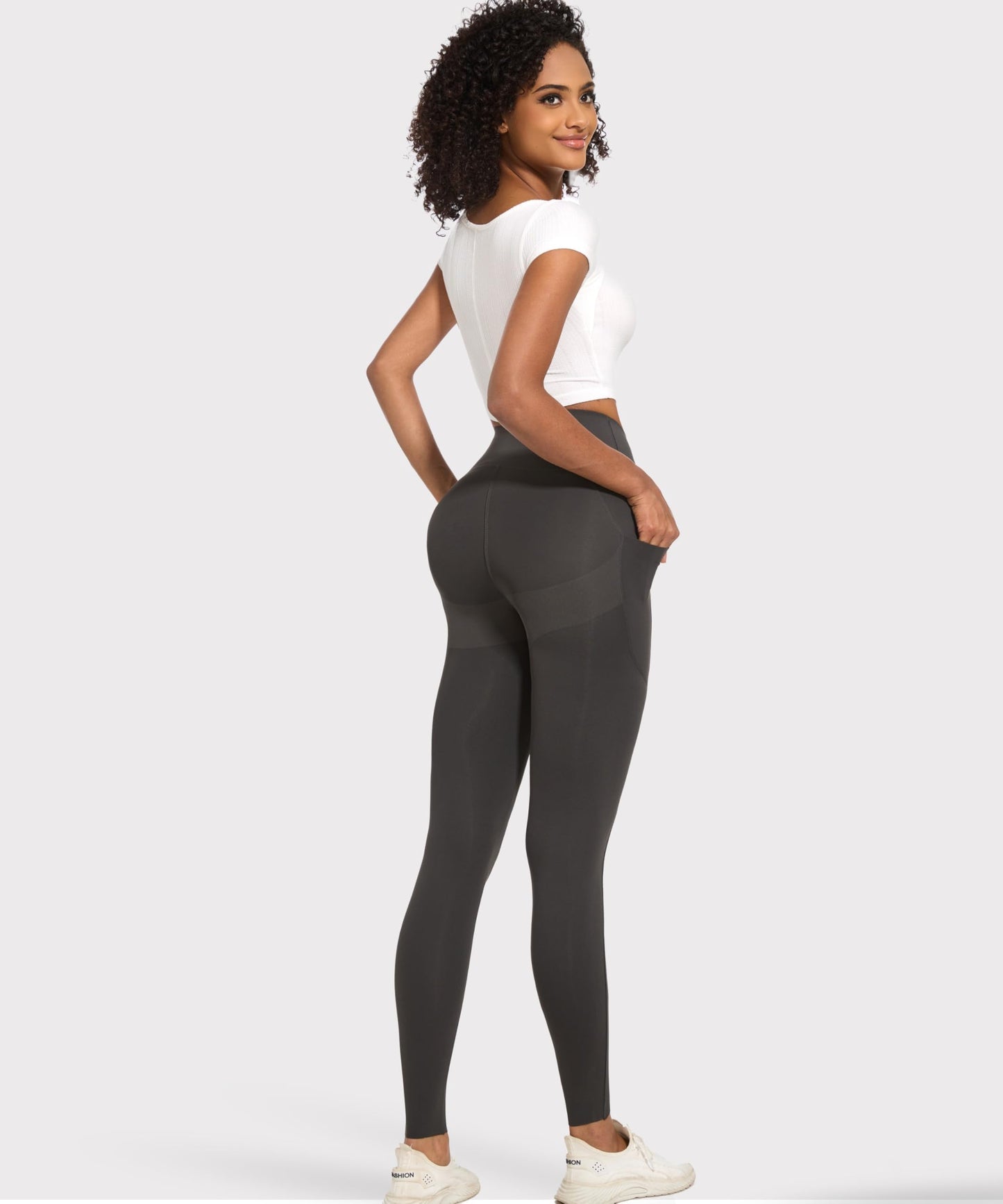 Curvphilo Tummy Control Compression Leggings with Pockets Butt lifting High Waist Pants for Women