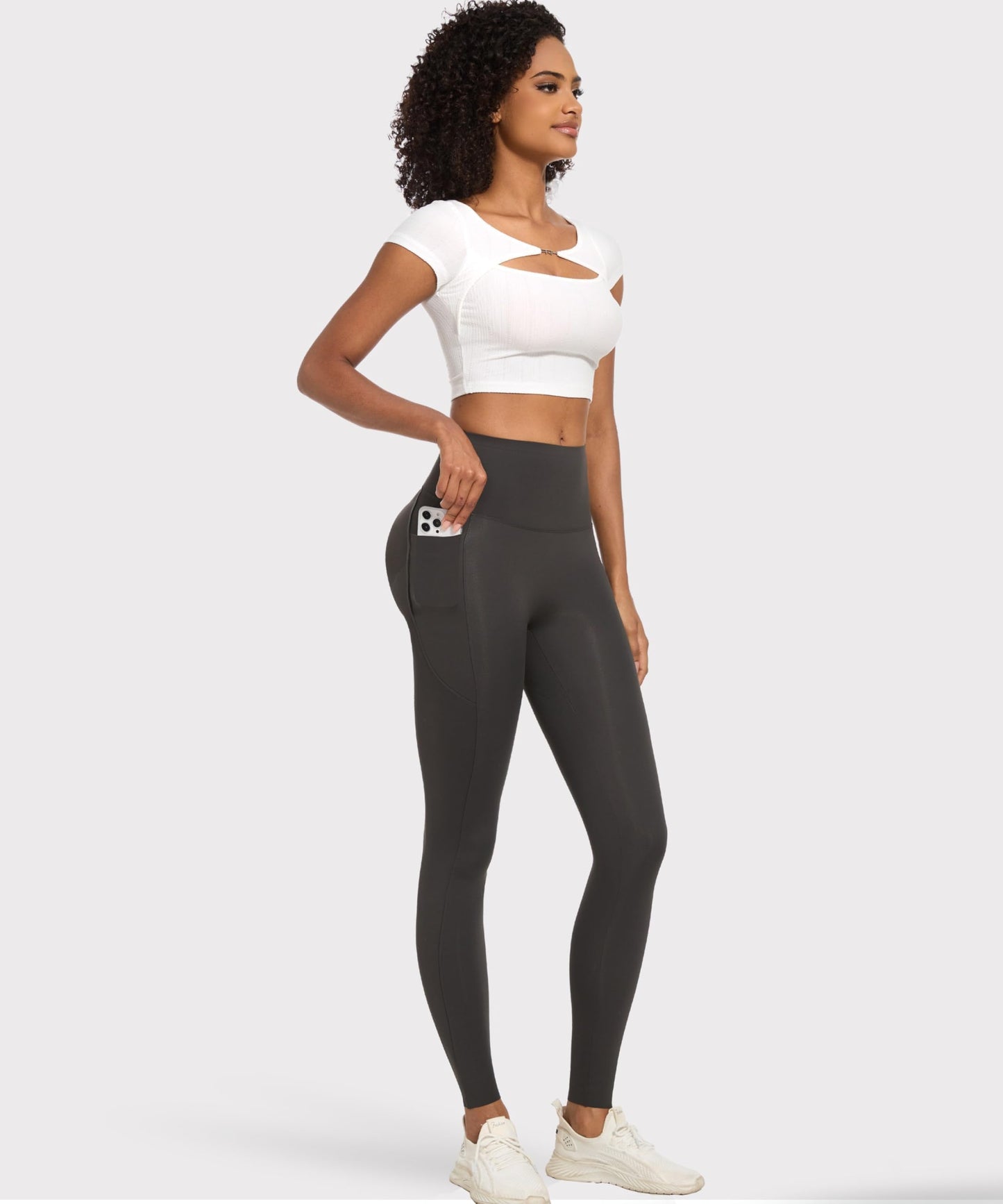 Curvphilo Tummy Control Compression Leggings with Pockets Butt lifting High Waist Pants for Women