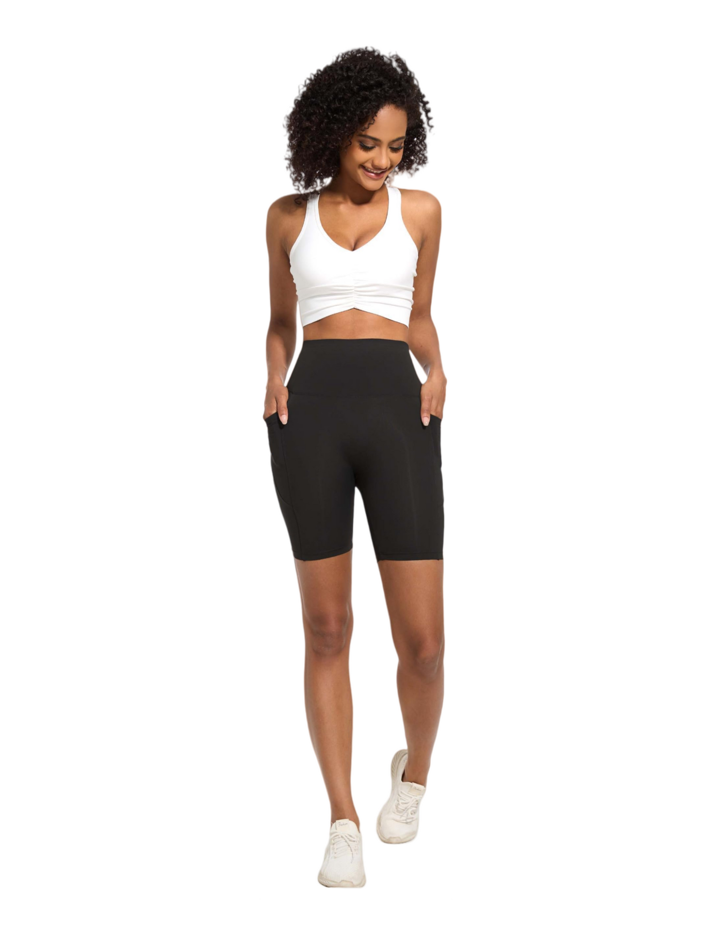 Curvphilo Women's Short Side Pockets High Waist Workout Running Shorts Tummy Control Butt Lifting Athletic Gym Shorts
