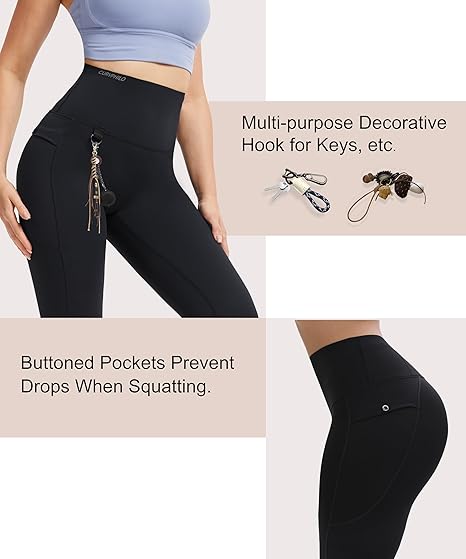 Curvphilo Thick High Waist Leggings with Pockets Tummy Control Workout Butt Lifting Compression Leggings for Women with Hook