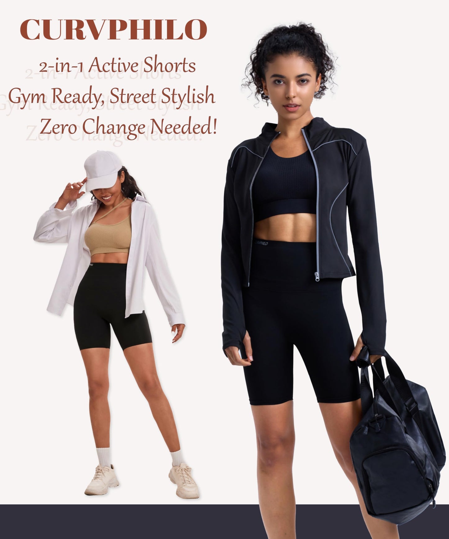 Curvphilo Women's Short Side Pockets High Waist Workout Running Shorts Tummy Control Butt Lifting Athletic Gym Shorts