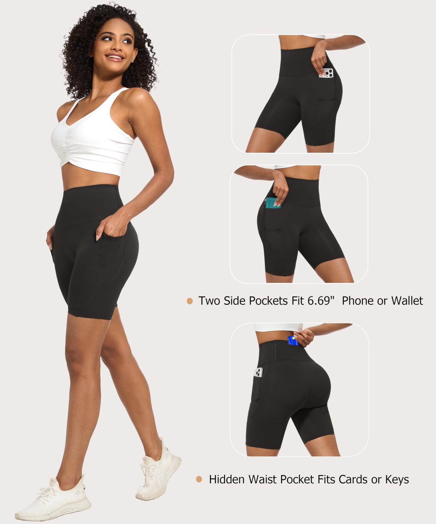 Curvphilo Women's Short Side Pockets High Waist Workout Running Shorts Tummy Control Butt Lifting Athletic Gym Shorts