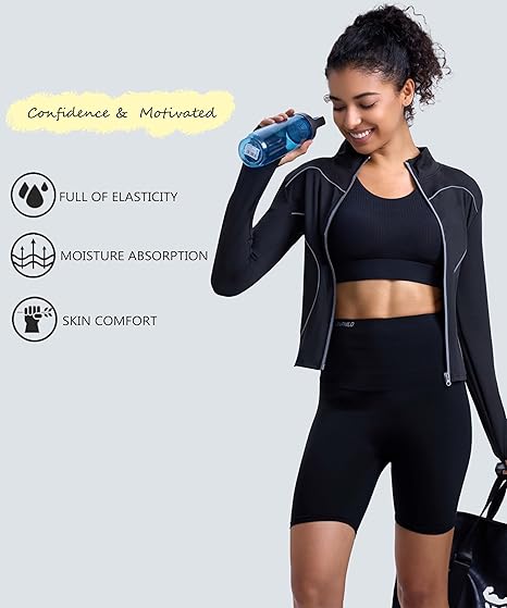 Workout Jackets for Women With Thumb Holes Full Zip Reflective Athletic Running Track Jacket Slim Fit Yoga Jacket