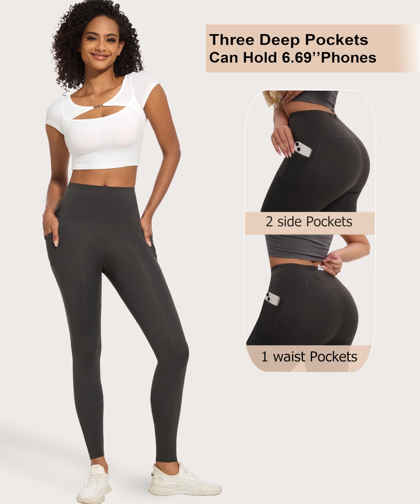 Curvphilo Tummy Control Compression Leggings with Pockets Butt lifting High Waist Pants for Women