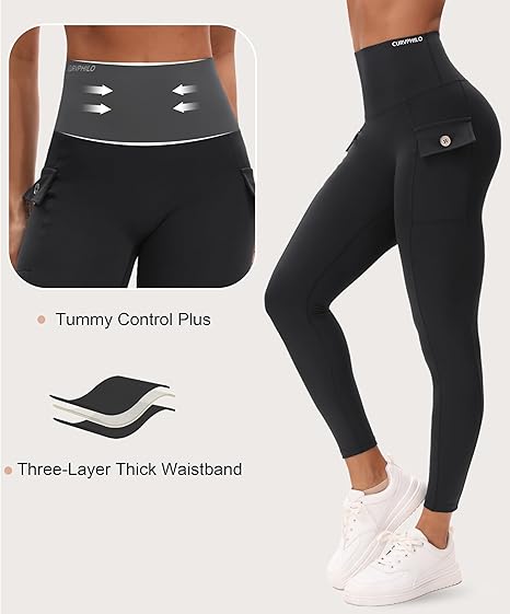 Workout Cargo Leggings with Pockets for Women Tummy Control Butt Lifting Leggings Gym Yoga Pants