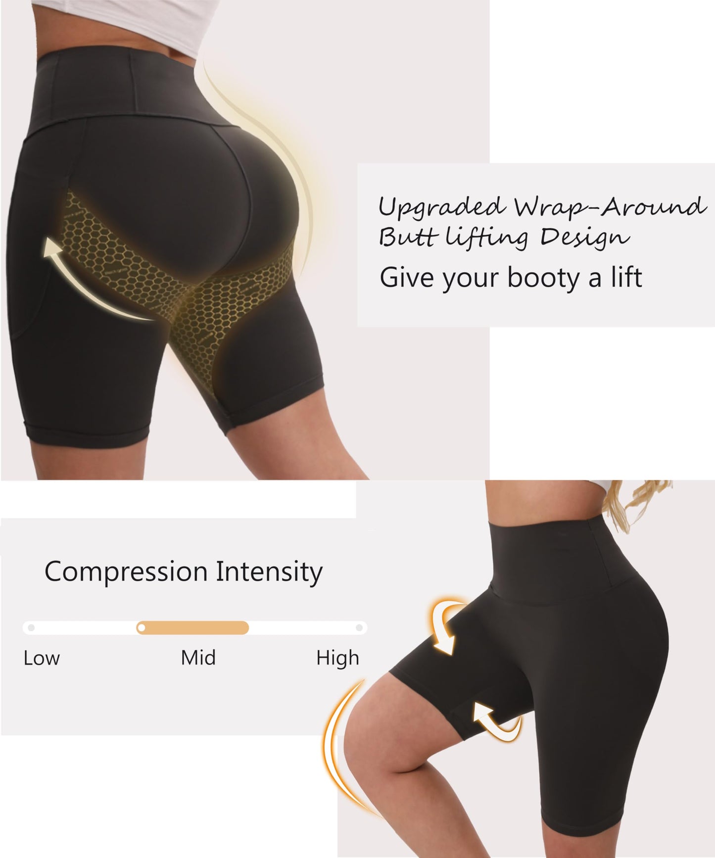 Curvphilo Women's Short Side Pockets High Waist Workout Running Shorts Tummy Control Butt Lifting Athletic Gym Shorts