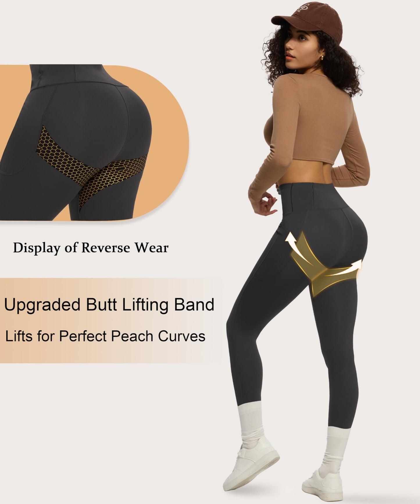Curvphilo Tummy Control Compression Leggings with Pockets Butt lifting High Waist Pants for Women