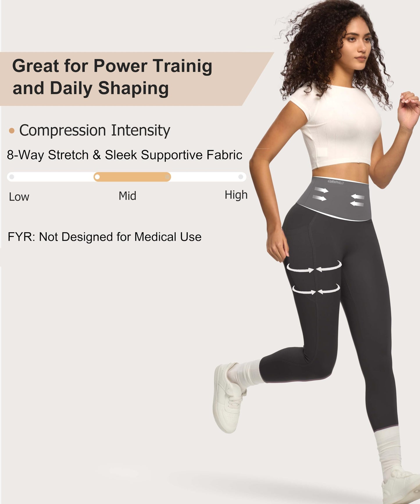 Curvphilo Tummy Control Compression Leggings with Pockets Butt lifting High Waist Pants for Women