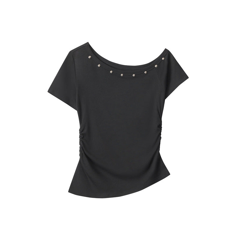 Asymmetric Off-Shoulder Slim Fit Tee 2025 Summer Baddie Crop Top