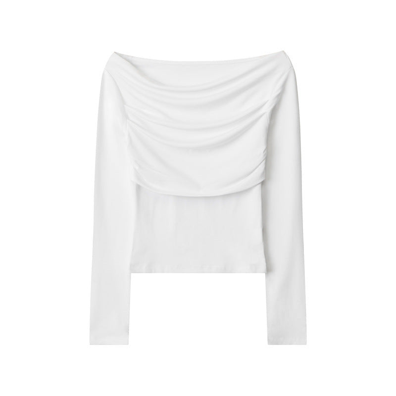 Ruched Off-the-Shoulder Slim Fit Long Sleeve Top