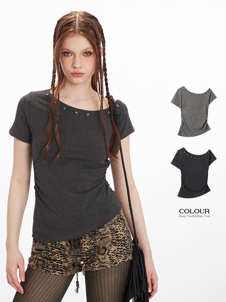 Asymmetric Off-Shoulder Slim Fit Tee 2025 Summer Baddie Crop Top