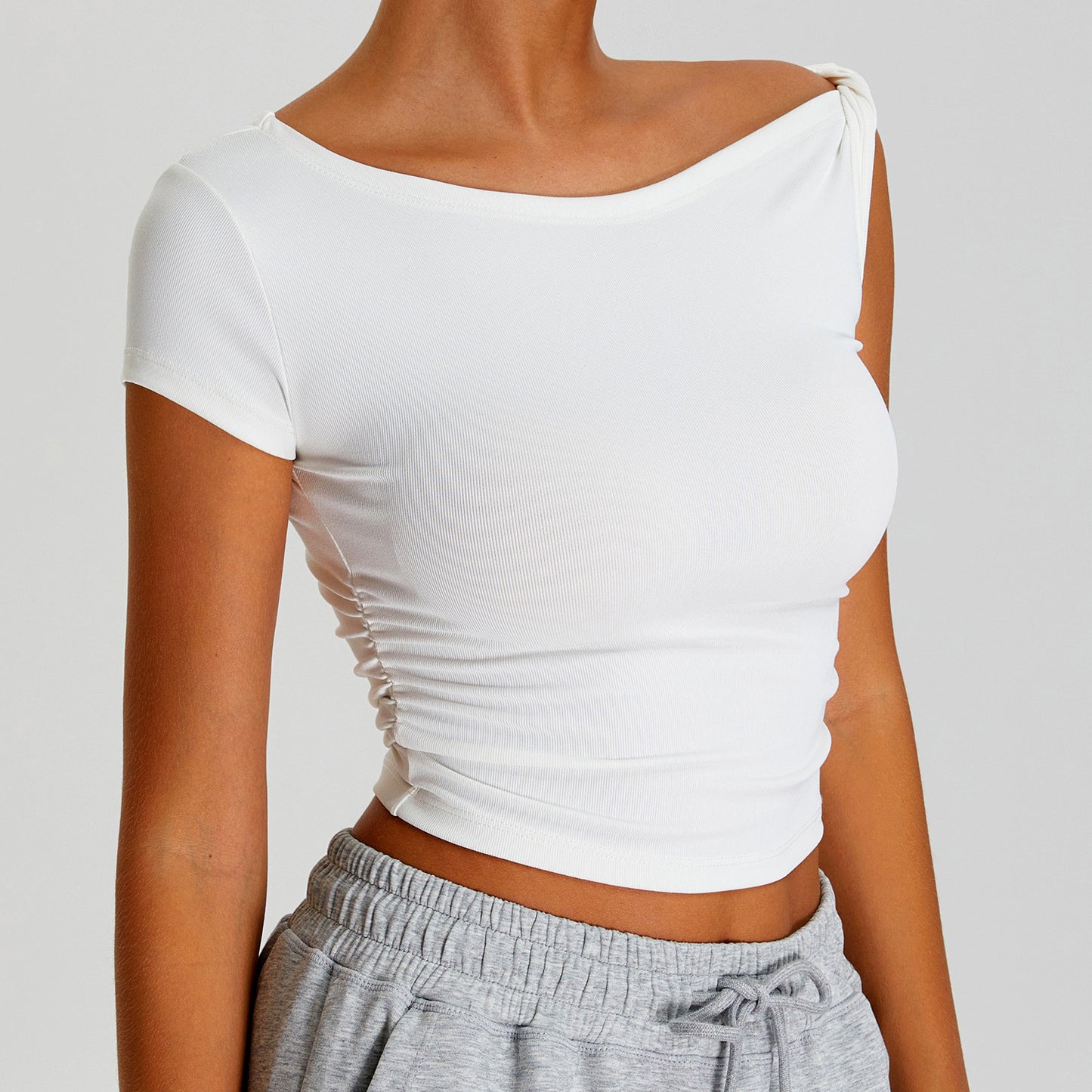 Twist-Front Quick-Dry Sports Tee Short Sleeve Yoga Top for Women