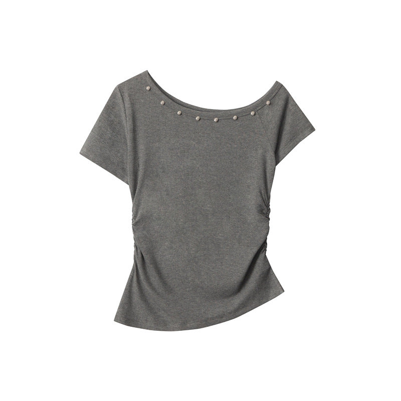 Asymmetric Off-Shoulder Slim Fit Tee 2025 Summer Baddie Crop Top