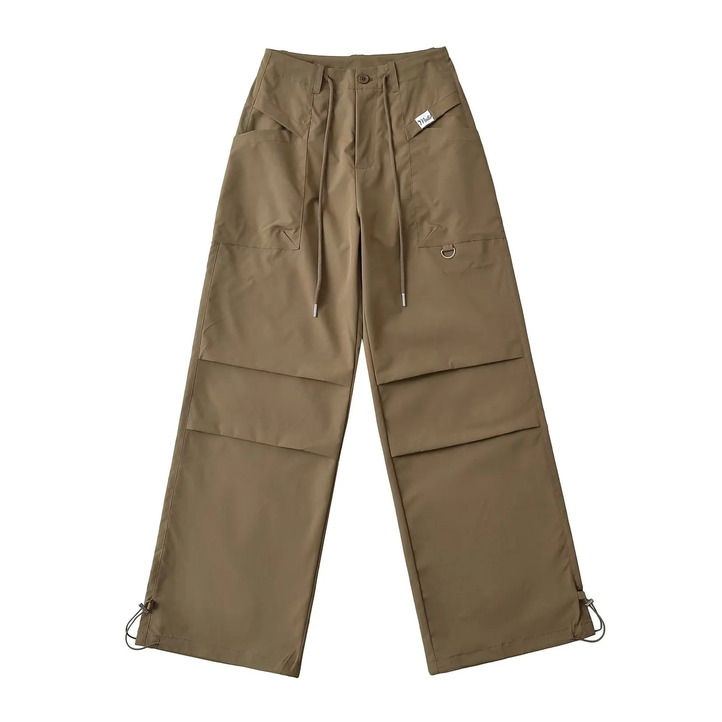 Vintage Street Style Cargo Joggers – High-Street Ruched Drawstring Pants for Women