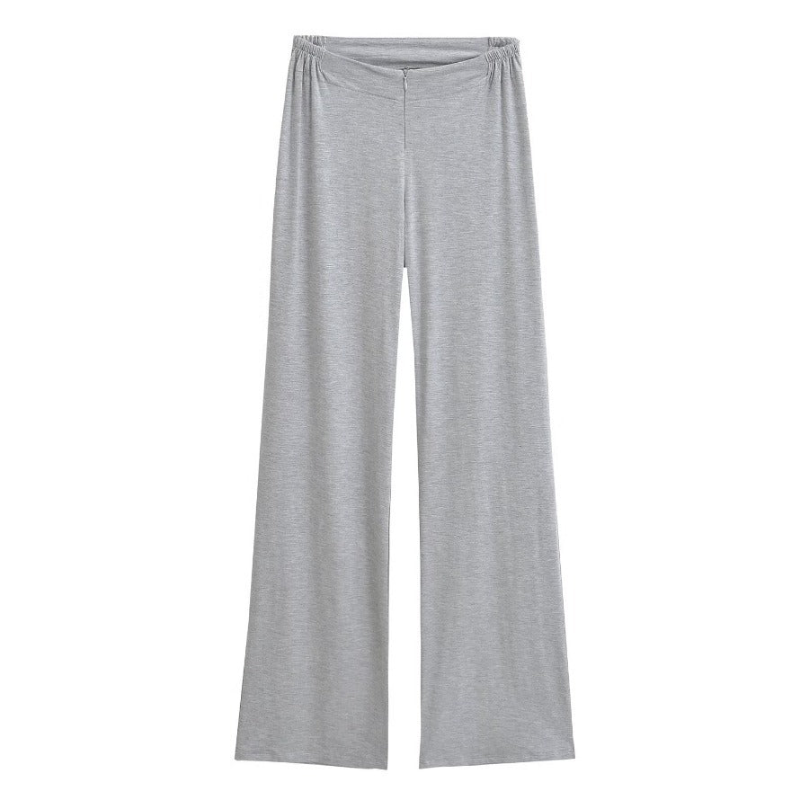 2025 Spring Soft Girl High-Waisted Wide-Leg Pants – Zip Waist Draped Lounge Trousers