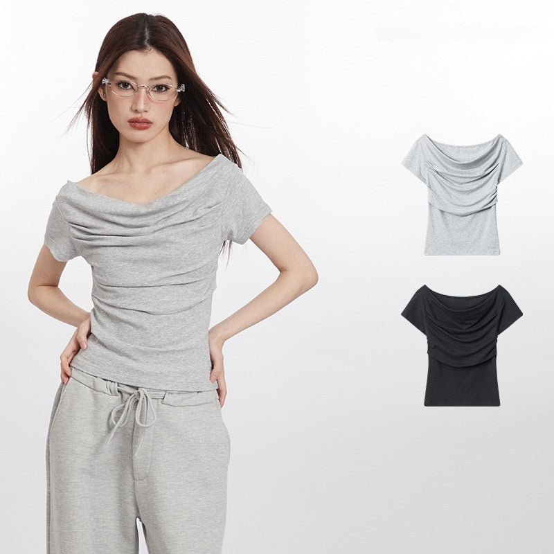 Ruched Slim Fit Crop Top Sexy Baddie Style Short Sleeve Tee