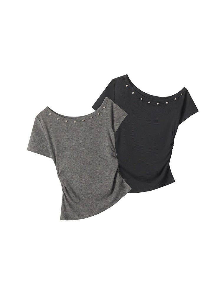 Asymmetric Off-Shoulder Slim Fit Tee 2025 Summer Baddie Crop Top