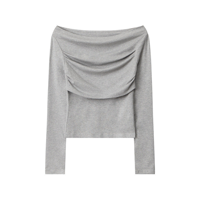 Ruched Off-the-Shoulder Slim Fit Long Sleeve Top