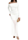 Curvphilo Mesh Long Sleeve Bodycon Maxi Dress-White