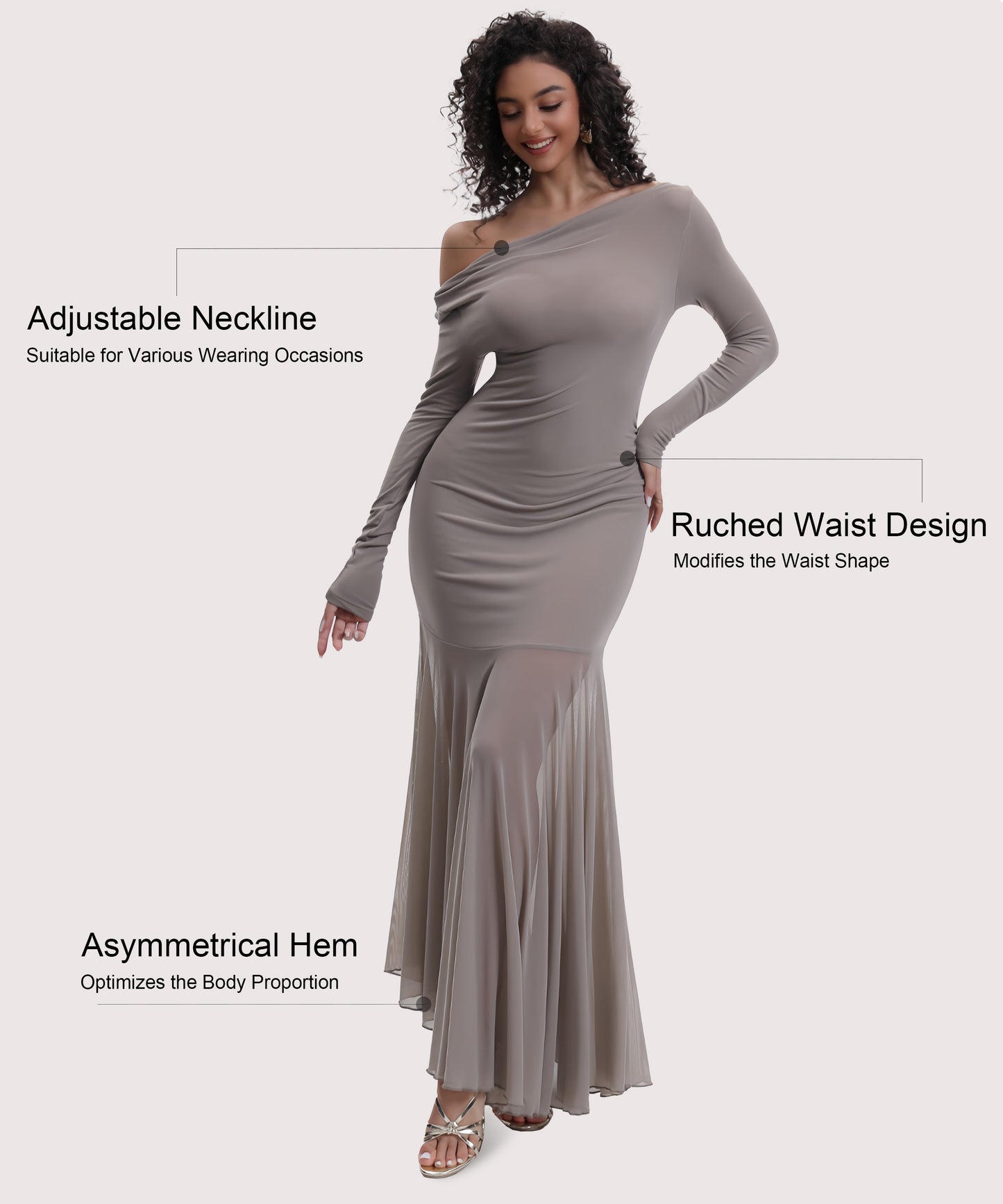 Curvphilo Mesh Long Sleeve Bodycon Maxi Dress-Khaki