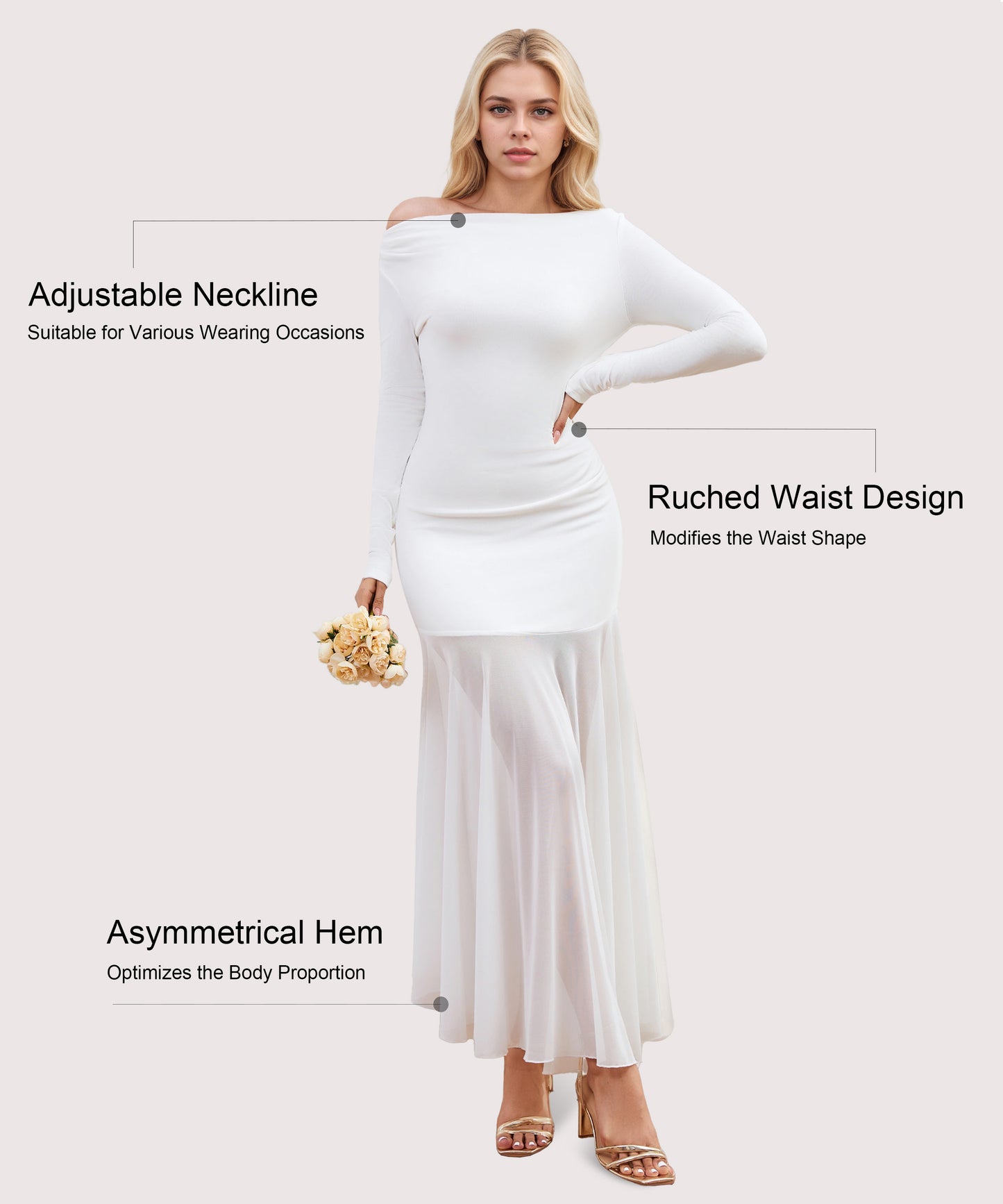 Curvphilo Mesh Long Sleeve Bodycon Maxi Dress-White