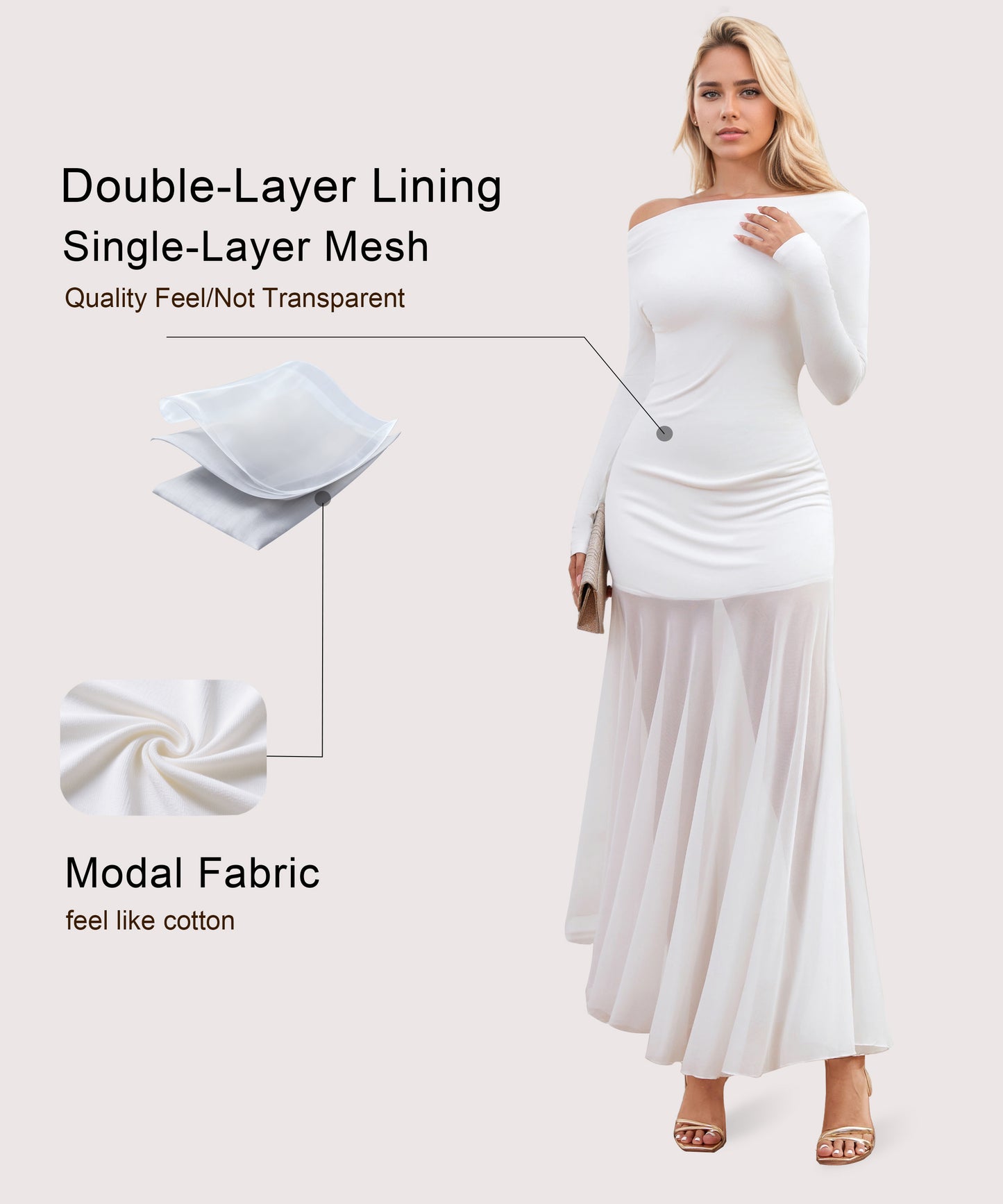 Curvphilo Mesh Long Sleeve Bodycon Maxi Dress-White