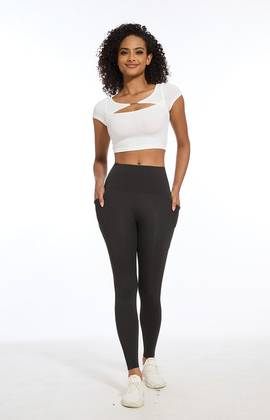 Curvphilo Tummy Control Compression Leggings with Pockets Butt lifting High Waist Pants for Women