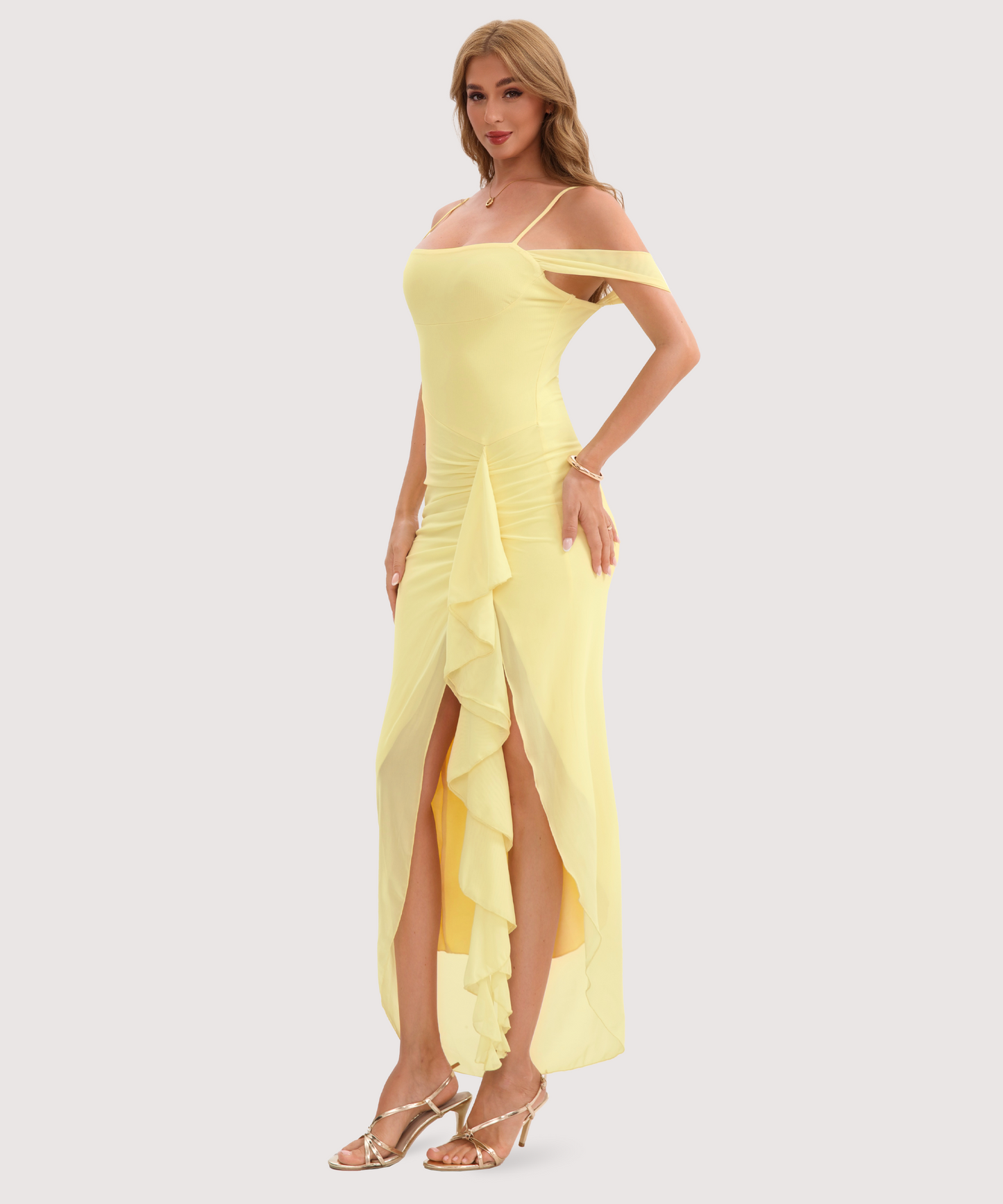 Maxi Dress with Tassel Off Shoulder Dress-Butter Yellow