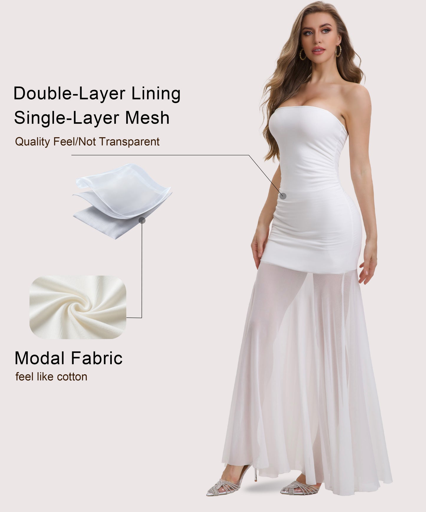 Curvphilo Mesh Strapless Bodycon Maxi Dress -White