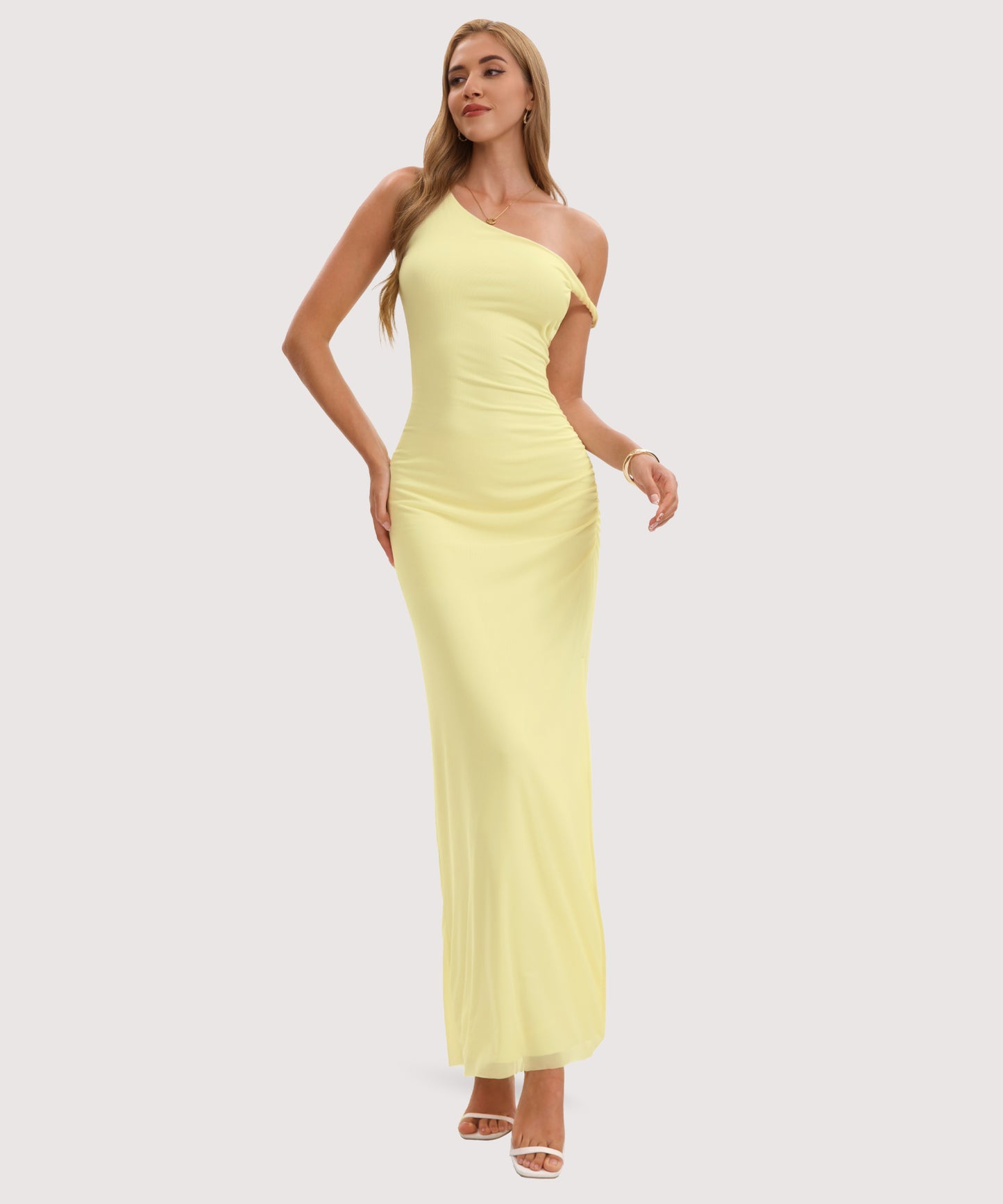 Twist Strap Side Slit Maxi Dress-Yellow