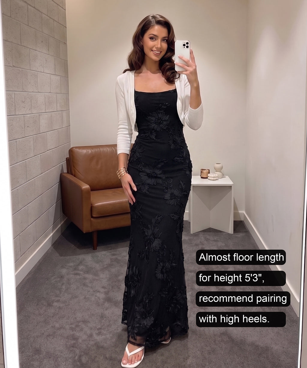 Women's Bodycon Maxi Summer Dress 3D Satin Floral Mesh Formal Evening Dress Wedding Guest Cocktail Prom Party