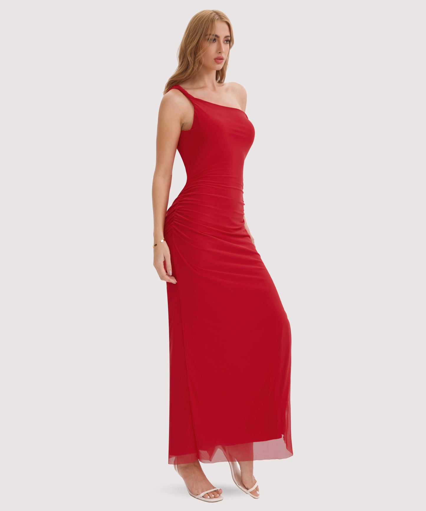 Twist Strap Side Slit Maxi Dress-Red