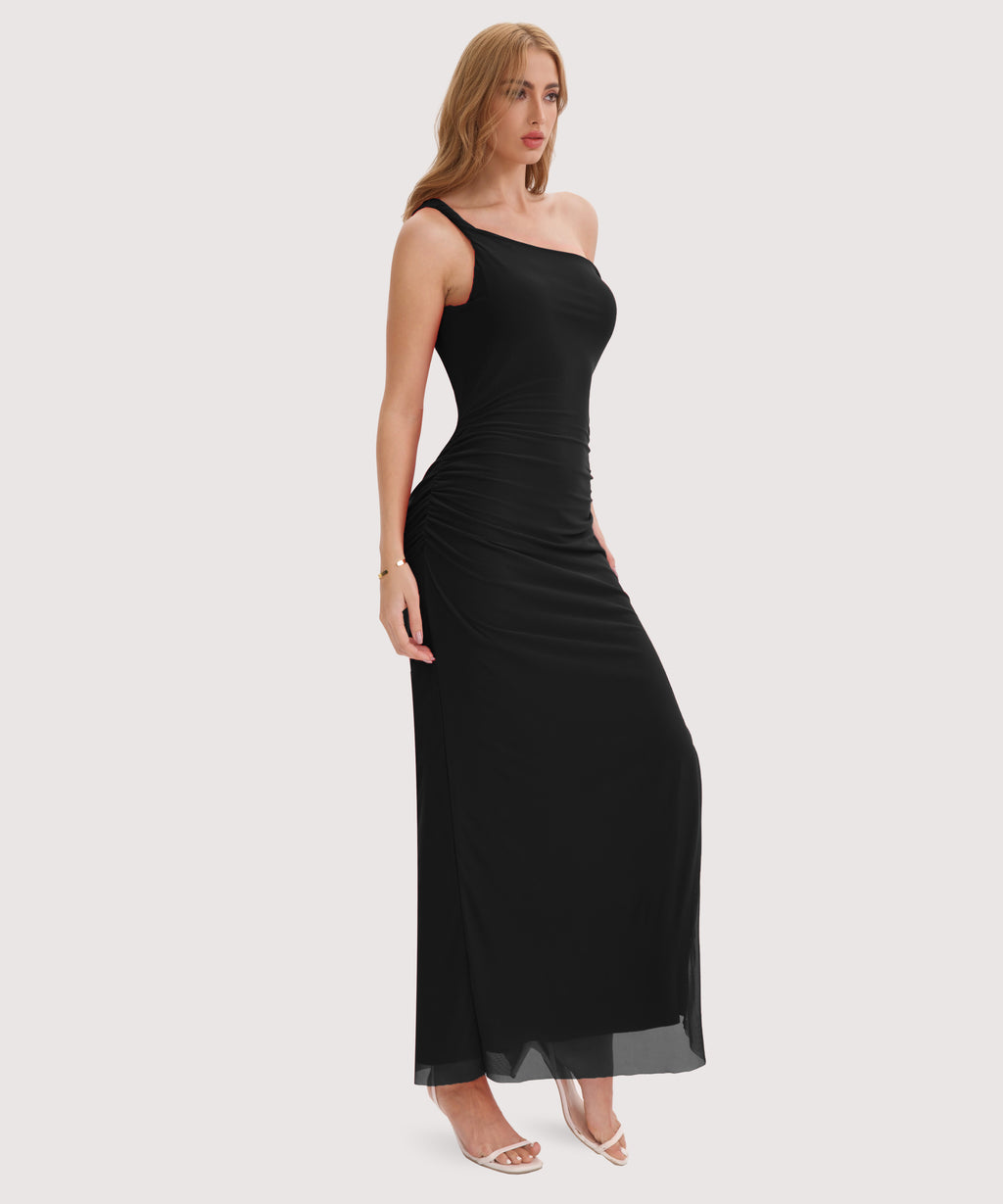 Twist Strap Side Slit Maxi Dress-Black
