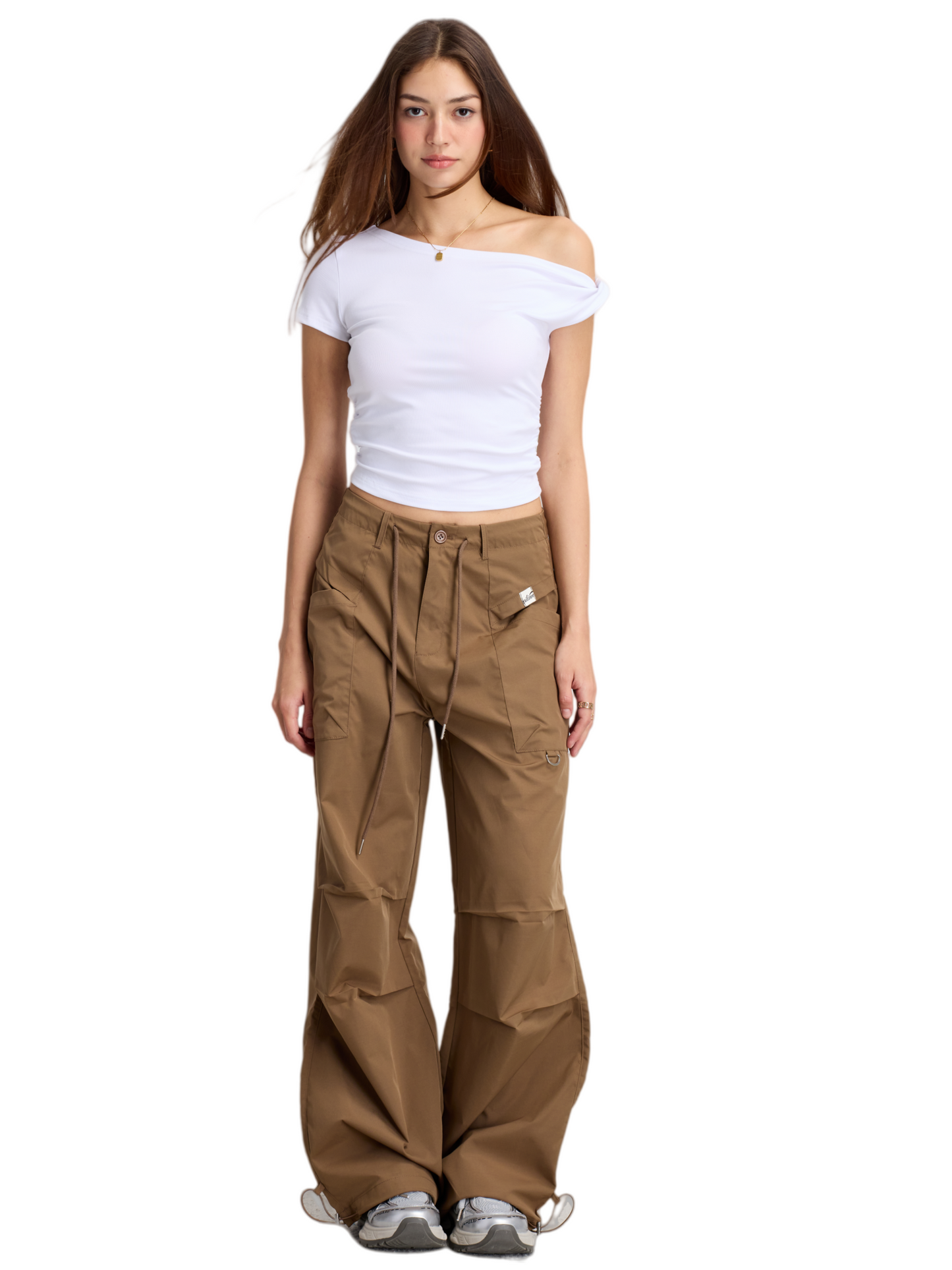 Vintage Street Style Cargo Joggers – High-Street Ruched Drawstring Pants for Women
