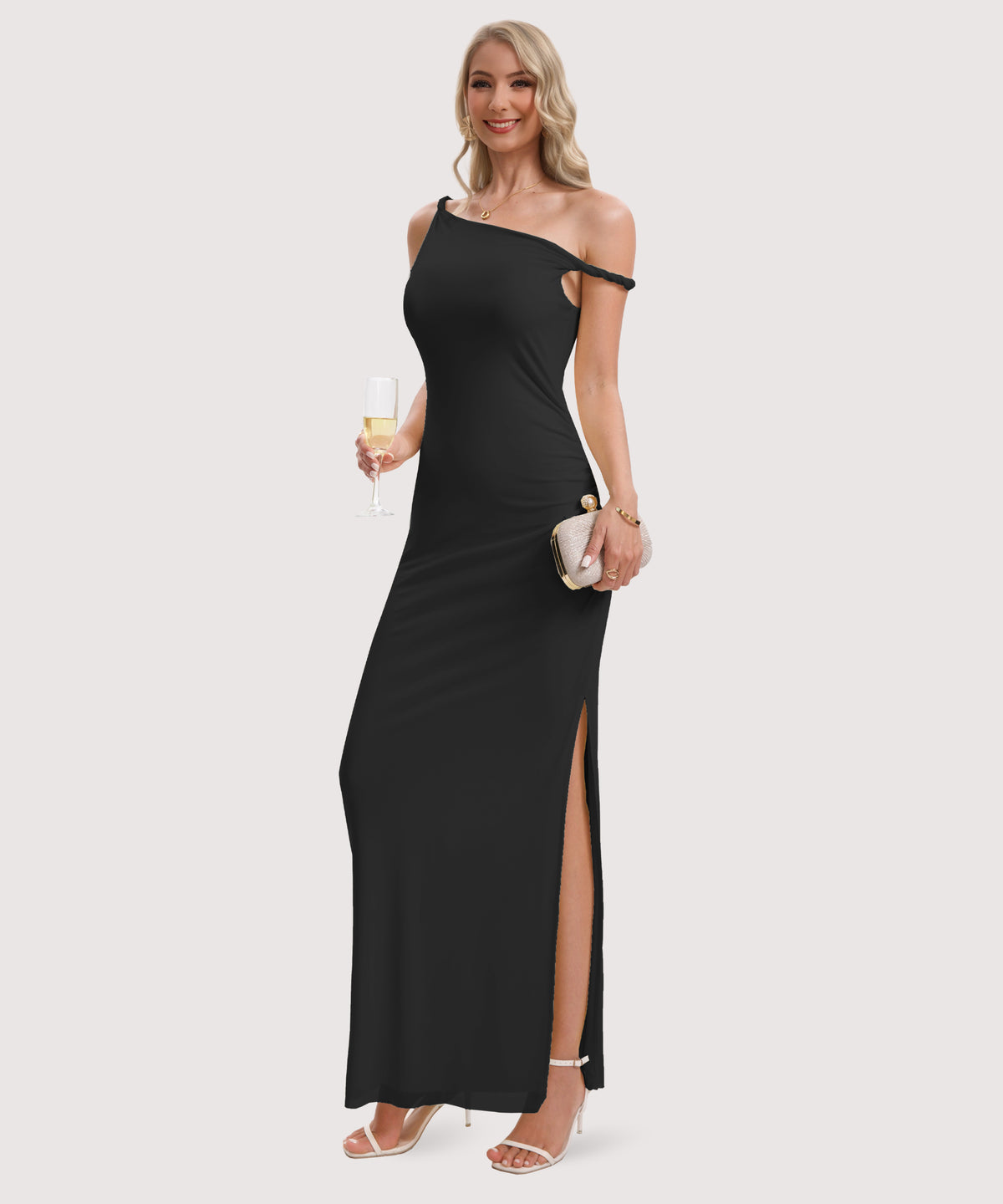 Twist Strap Side Slit Maxi Dress-Black
