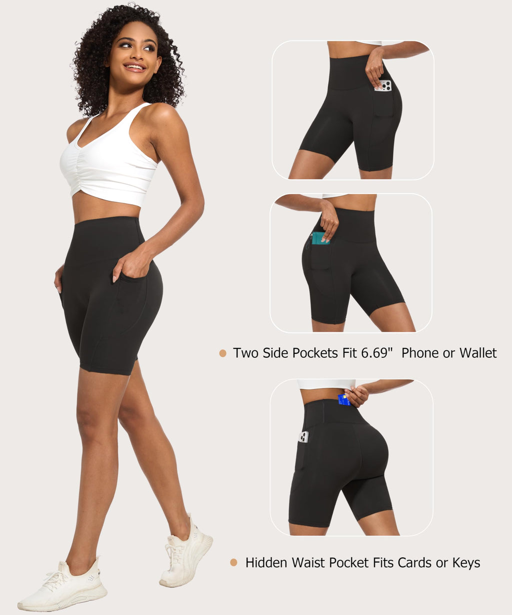 Curvphilo Women's Short Side Pockets Workout Running Shorts-Black