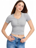 Women's Sweetheart Neck Short Sleeve T Shirts-Grey