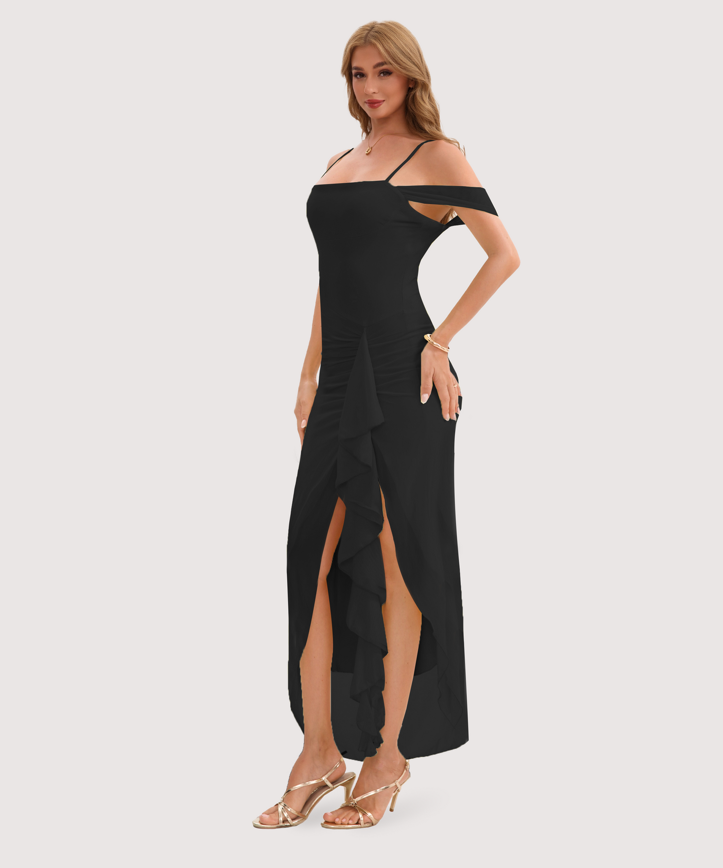 Maxi Dress with Tassel Off Shoulder Dress-Black