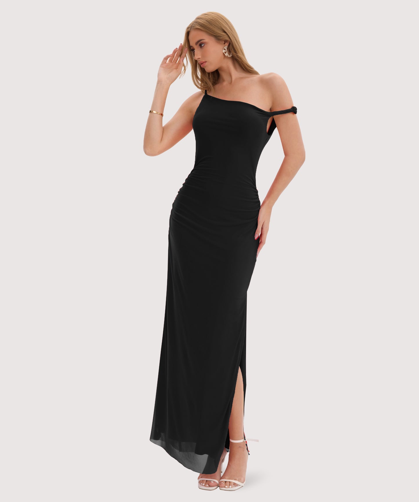 Twist Strap Side Slit Maxi Dress-Black