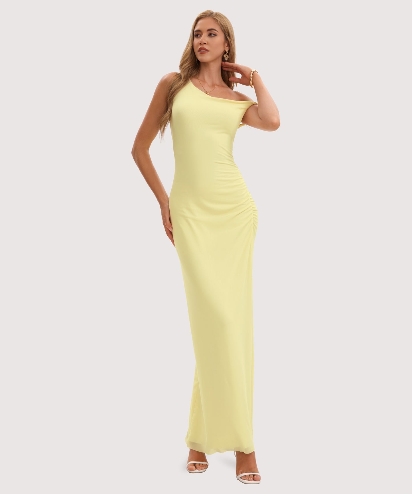 Twist Strap Side Slit Maxi Dress-Yellow