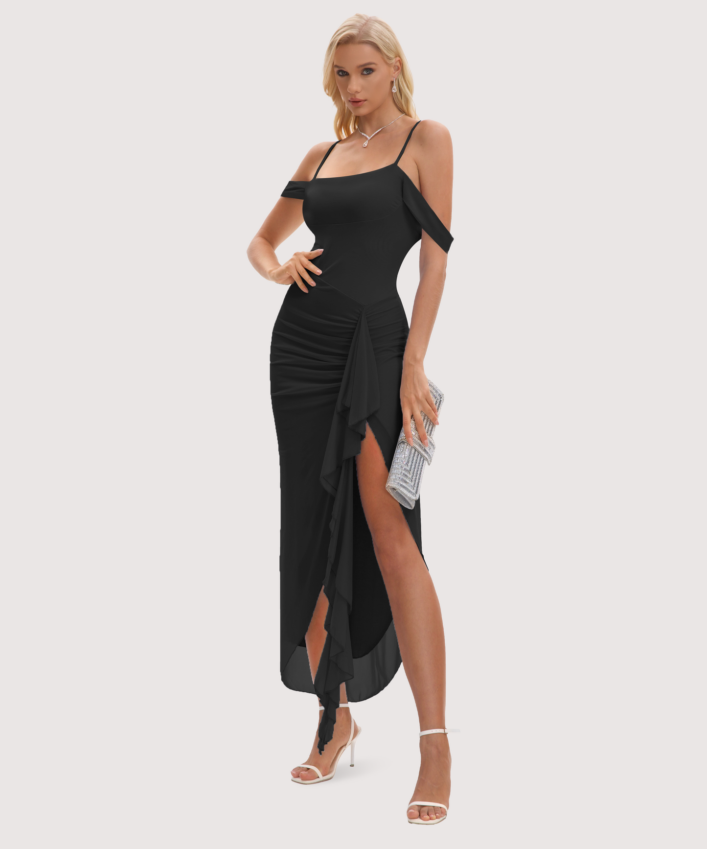 Maxi Dress with Tassel Off Shoulder Dress-Black